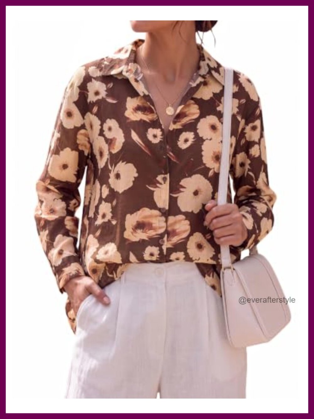 Women's Floral Button Down Blouse Long Sleeve Collared Semi-Sheer Shirt